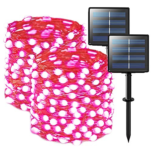 JMEXSUSS Pink Solar Fairy Lights Outdoor Waterproof 2 Pack Each 66ft 200 LED Super Bright Solar String Lights 8 Lighting Modes Copper Wire Lights for Patio Halloween Party Tree Garden Decoration JMEXSUSS Pink Solar Fairy Lights Outdoor Waterproof 2 Pack Each 66ft 200 LED Super Bright Solar String Lights 8 Lighting Modes Copper Wire Lights for Patio Halloween Party Tree Garden Decoration