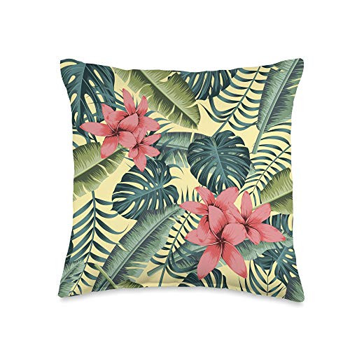 Vine Mercantile Colorful Tropical Floral Island Botanical Pattern - Yellow Throw Pillow 16x16 Multicolor