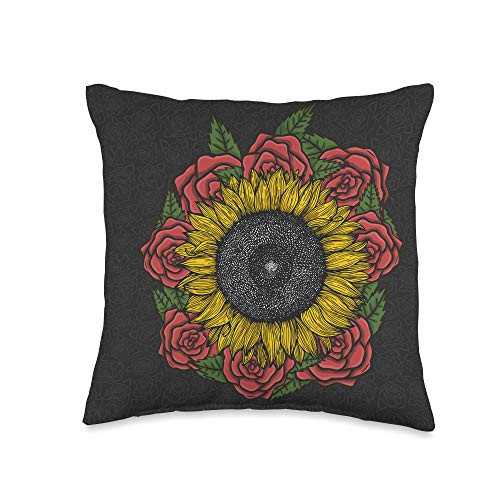 Floral Pattern Roses Women Flowers Girls Gift Idea Sunshine Yellow Flower Florist Sunflower Floral Rose Throw Pillow 16x16 Multicolor