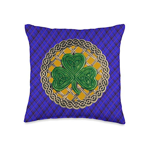 Atteestude Shamrock Celtic Knots With Yellow Background On Blue Plaid Throw Pillow 16x16 Multicolor