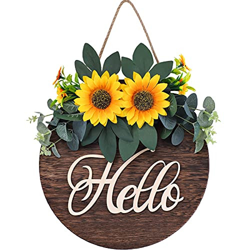 Welcome Sign for Front Door Decor Hello Sign Welcome Wreaths for Front Door Wooden Rustic Home Decor for Farmhouse Front Porch Decor and Housewarming Gift