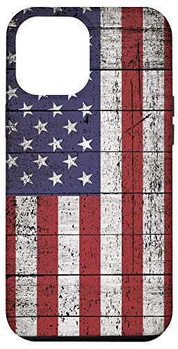 iPhone 12 Pro Max US American Distressed Flag Case - Vintage Wood Print Effect Case
