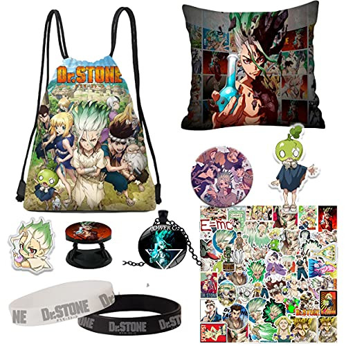 Dr Stone Sticker Pack PDR.Stone Merch Backpack 50pcs Stickers Keychain Phone Holder Pins Pillow Case Necklace -A-