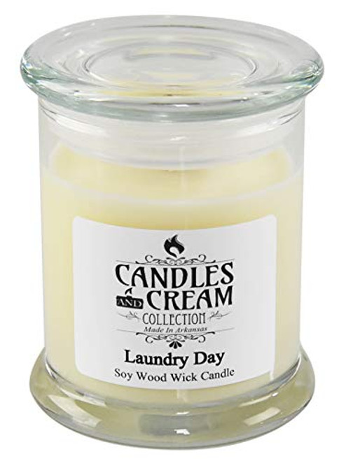 Candles and Cream Laundry Day Soy Wood Wick Candle Creamy French Vanilla and Egyptian Musk Candle Long-Lasting and Organic 12oz