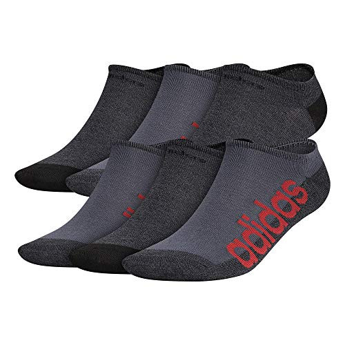 adidas mens Superlite Linear No Show Socks -6-Pair- Onix Grey-Black-Scarlet Red Large