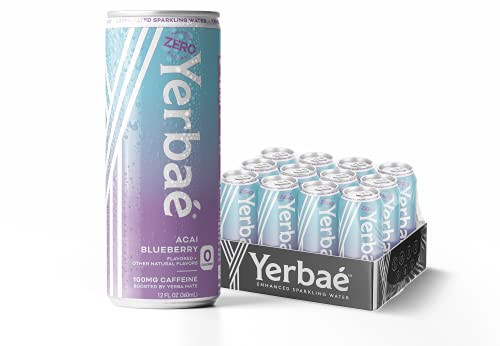 Yerbae Sparkling Water  Acai Blueberry Fruit Flavored Seltzer with Caffeine Antioxidants Yerba Mate Natural Energy Drink  12 Pack of 12oz Cans  Zero Sugar No Calories Non-GMO