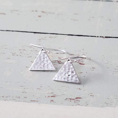 Sterling Silver Hammered Triangle Earrings -small size matte finish-