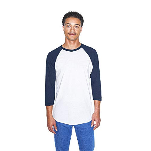 American Apparel Unisex 50-50 Raglan 3-4 Sleeve T-Shirt - USA Collection White-Navy Medium