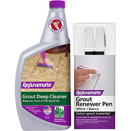 Rejuvenate Grout Deep Cleaner - Cleaning Formula Instantly Removes Years of Dirt Build-Up to Restore Grout to The Original Color -32oz- and White Grout Restorer Marker Pens Rejuvenate Grout Deep Cleaner - Cleaning Formula Instantly Removes Years of Dirt Build-Up to Restore Grout to The Original Color -32oz- and White Grout Restorer Marker Pens