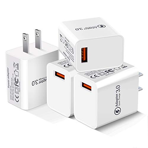 Quick Charge 3.0 Wall Charger Adapter, Besgoods 18W 4-Pack USB Wall Charger Block Fast Travel USB Charger Plug Compatible Wireless Charger, Samsung Galaxy S9 S8/Note 8 9, iPhone, iPad, LG, HTC - White