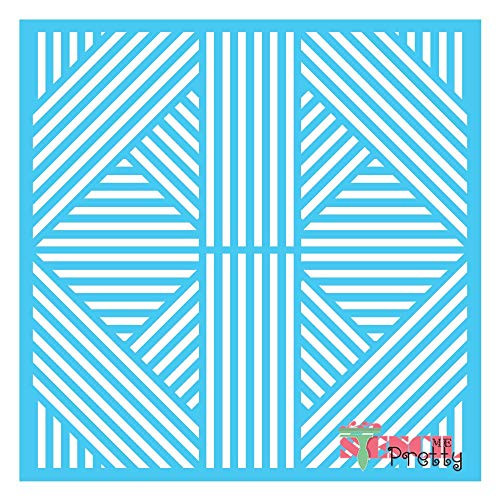 Stencil - Bourette Silk Lines Tile Best Vinyl Large Stencils for Painting on Wood Canvas Wall etc.-L -12" x 12"-- Brilliant Blue Color Material