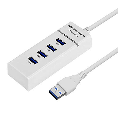 HUFAN 4 Ports USB 3.0 Hub Splitter with LED Super Speed 5Gbps BYL-P104-Black- Computer HUB -Color - White-