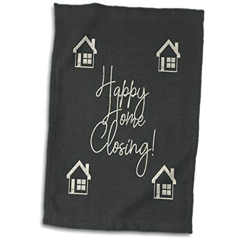3dRose Beverly Turner Real Estate Client Relations Design - Happy House Closing Houses Chalkboard Look Black and Off White - 15x22 Hand Towel -twl_313287_1-