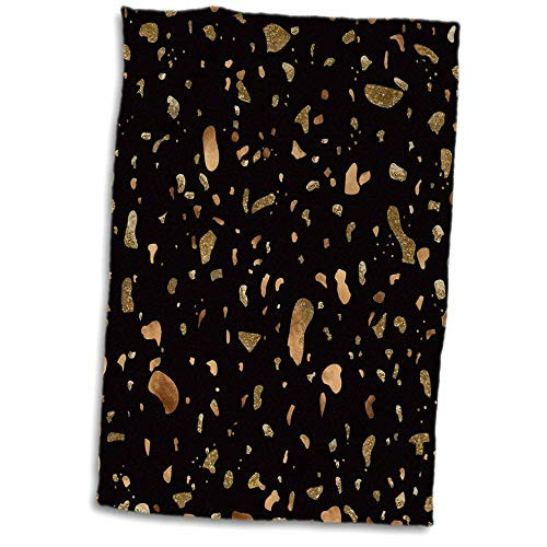 3dRose Uta Naumann Watercolor Pattern - Image of Trend Faux Terrazzo In Black With Gold And Copper Spots - 15x22 Hand Towel -twl_319709_1-