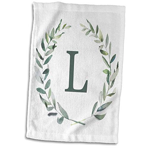 3dRose Wreath with monogram initial letter L in green on white background. - Towels -twl_336801_1-