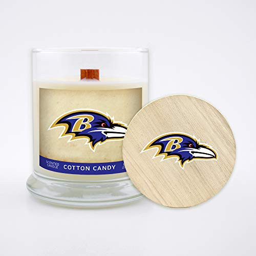Worthy Promo NFL Baltimore Ravens Gifts 8oz Scented Candle Soy Wax w-Wood Wick and Lid Cotton Candy Worthy Promo NFL Baltimore Ravens Gifts 8oz Scented Candle Soy Wax w-Wood Wick and Lid Cotton Candy