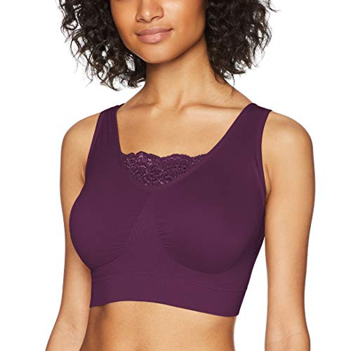 Ahh By Rhonda Shear Women's Double Layer Seamless Bra with Lace Inset Bra Purple Medium Ahh By Rhonda Shear Women's Double Layer Seamless Bra with Lace Inset Bra Purple Medium