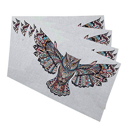 oFloral Patterned Owl Placemats for Kitchen Dining Table Set of 4 African Indian Totem Design Linen Washable Heat Resistant Place Mats