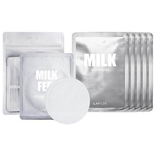 LAPCOS Exfoliating Cleansing Pad and Milk Sheet Mask Set -10-Pack- Treatment for Acne Prone or Aging Skin Exfoliating and Moisturizing Duo to Treat and Renew Skin Korean Beauty Favorites