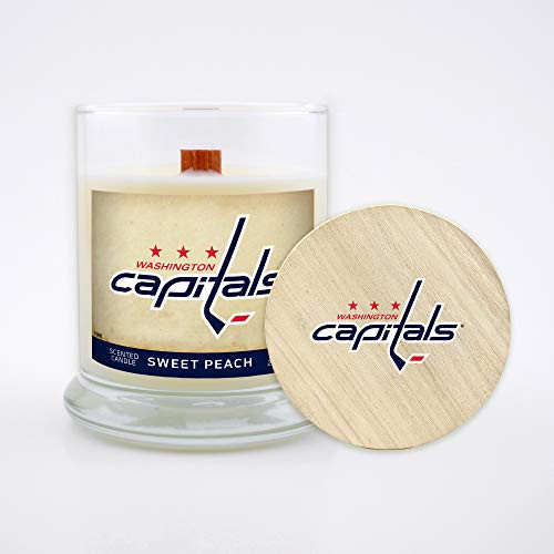 Worthy Promo NHL Scented Candle 8 Oz Soy Wax Wood Wick and Lid Washington Capitals -Sweet Peach- Worthy Promo NHL Scented Candle 8 Oz Soy Wax Wood Wick and Lid Washington Capitals -Sweet Peach-