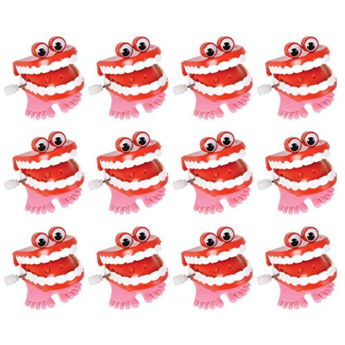 Wind-up Chatter Teeth with Eyes - Pack of 12, 1.75 Chomping Funny Teeth with Wind-up Mechanism - Perfect Party Favors, Supplies, and Props for Halloween and Gag Shows