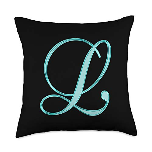 401Merch Monograms L Teal Black Turquoise Yellow Initial Monogram Letter Name Throw Pillow 18x18 Multicolor