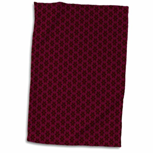 3D Rose Deep Burgundy and Black Tiny Geometric Flowers and Stars Pattern Hand/Sports Towel, 15 x 22