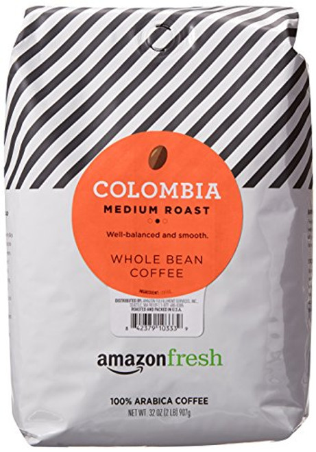 AmazonFresh Colombia Whole Bean Coffee, Medium Roast, 32 Ounce AmazonFresh Colombia Whole Bean Coffee, Medium Roast, 32 Ounce