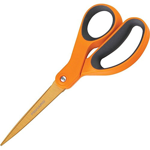 Fiskars Ergonomic Handles 8" Titanium Scissors-Contoured Scissors, Straight, Softgrip, 8" L, Orange/Gray