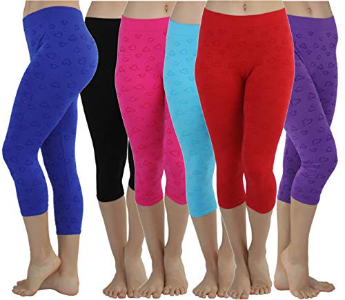 ToBeInStyle Women's Active Leggings - 3-Pack- Heart Print Capris - OS