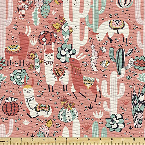 Lunarable Cactus Fabric by The Yard Cartoon Illustration of Arizona Mexico Desert with Succulent Plants and Llama Alpaca Decorative Fabric for Upholstery and Home Accents 2 Yards Pink Teal Lunarable Cactus Fabric by The Yard Cartoon Illustration of Arizona Mexico Desert with Succulent Plants and Llama Alpaca Decorative Fabric for Upholstery and Home Accents 2 Yards Pink Teal