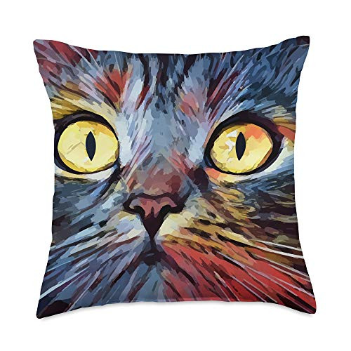 VG Productions Surprised Colorful Cat Staring With Yellow Eyes Throw Pillow 18x18 Multicolor
