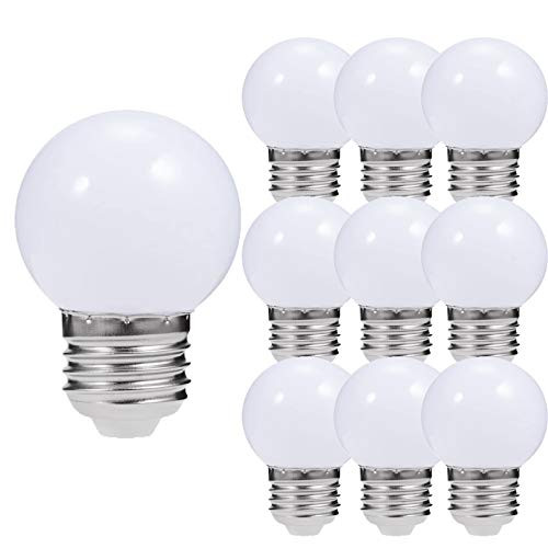 Lxcom Lighting G14 LED Vanity Light Bulb 1W Globe Bulb 10W Equivalent Round Light Bulbs Cool White 6500K E26 E27 Base G45 LED Vanity Mirror Lights for Night Light Bathroom Vanity 10 Pack