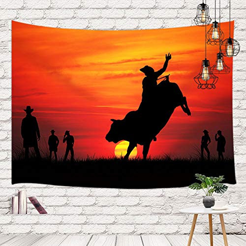 MERCHR Western Tapestry Wall Hanging Orange Yellow Bull Rider Silhouette at Sunset Rustic Decor Bedding Tapestry Tapestries for Living Room Bedroom Bedding Dorm Home Decorations60X40in MERCHR Western Tapestry Wall Hanging Orange Yellow Bull Rider Silhouette at Sunset Rustic Decor Bedding Tapestry Tapestries for Living Room Bedroom Bedding Dorm Home Decorations60X40in
