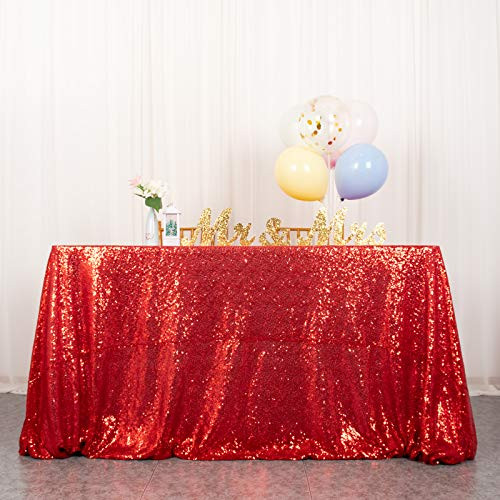 Sequin Tablecloth Rectangle 60x102 Inches Red Cake Table Cloth Glitter Tablecloth Sequin Table Cover Overlay for Birthday Wedding Hoilday Banquet Party Decoration