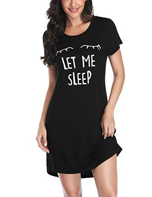 EISHOPEER Womens Nightgown Cute Pajama Dress Short Sleeve Sleepwear Nightshirts S-XXL