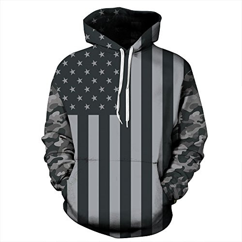 PIZOFF Unisex 3D Digital USA Flag Hoodie Pullover Long Sleeve Hooded Sweatshirts Pockets AM006-06-L