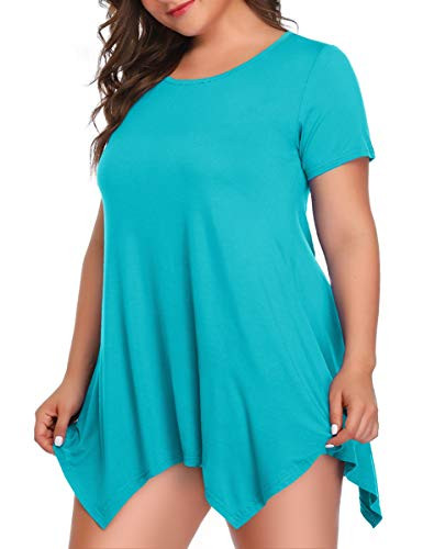 BELAROI Womens Plus Size Clothing Basic Solid Asymmetrical Tunic Top Loose Fit Short Sleeve T Shirt-1XLake Blue-