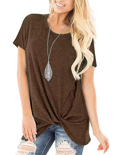 VIISHOW Women's Leggings Shirts Short Sleeve Tunic Twist Knot Tops Blouse Coffee Large