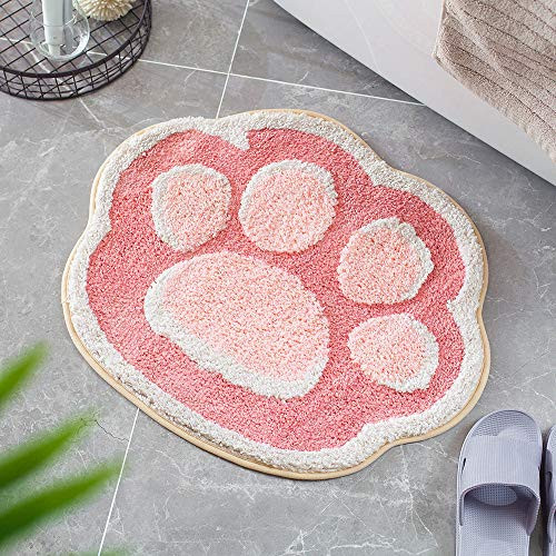 19.6" x 24.4" Cat Paw Bath Rug Bathroom Rug Bath Mat Non-Slip Soft Shower Rug Plush Microfiber Water Absorbent Thick Shaggy Floor Mats Machine Washable Pink