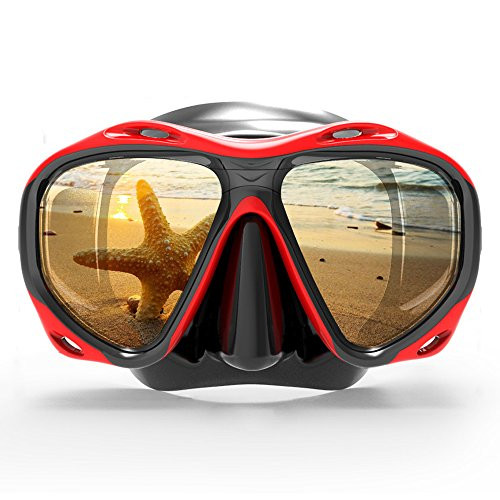 COPOZZ Scuba Mask No Fogging Snorkeling Scuba Dive Glasses Great Seal Free Diving Tempered Glass Mask Goggles -Red-