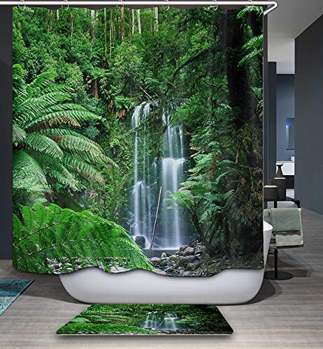 Rainforest Shower Curtain Tropical Green Leaves Great Waterfall Australian Daintree Rainforest Shower Curtain Forest Bathroom Decor