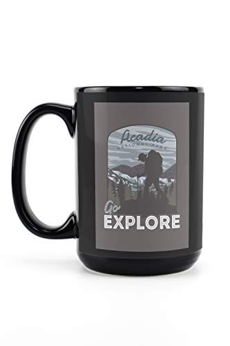 Lantern Press Acadia National Park Maine Go Explore Backpacker Contour 94525 -15oz Black Ceramic Mug Dishwasher and Microwave Safe-
