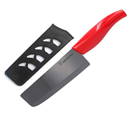 ZHYSKTHD Chef knives 6 inch Ultra Sharp Ceramic Knife Kitchen Knife Chinese Cleaver Slicing Knife For Cutting Boneless meats Fruits and Vegetables -Black ceramic-Red handle-