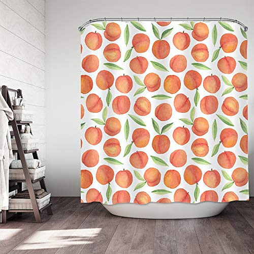ColorPapa Peach Shower Curtain Pink Shower Curtains Cute Fruit Bathroom Decor Fabric Curtain with 12 Hooks 72x72 Inch Peachy Pink