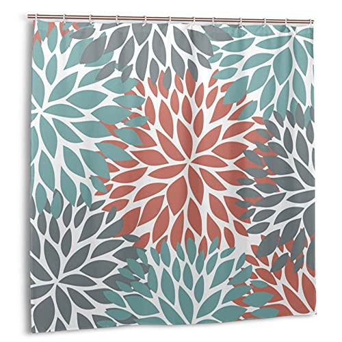 Ouee Chrysanthemum Dahlia Flower Orange Blue Grey Shower Curtain Antique Rustic Decor Waterproof Fabric Bathroom Curtain Flowers 72 X 72 Inches