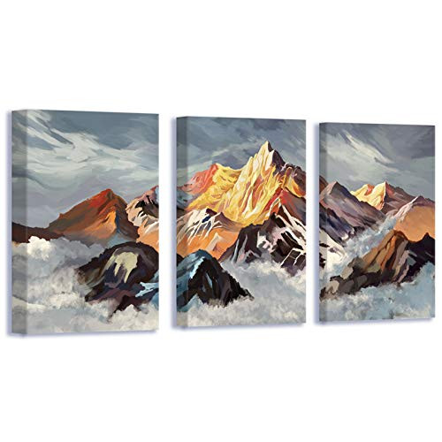 Mountain Wall Art Canvas Paintings Gold Abstract Framed Wall Decor for Living Room Landscape Prints 12x16 inch-piece 3 Panels