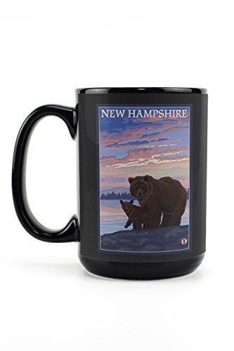 Lantern Press New Hampshire Bear and Cub -15oz Black Ceramic Mug Dishwasher and Microwave Safe-