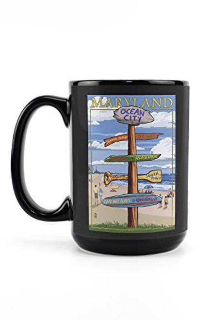 Lantern Press Ocean City Maryland Destinations Sign -15oz Black Ceramic Mug Dishwasher and Microwave Safe- Lantern Press Ocean City Maryland Destinations Sign -15oz Black Ceramic Mug Dishwasher and Microwave Safe-
