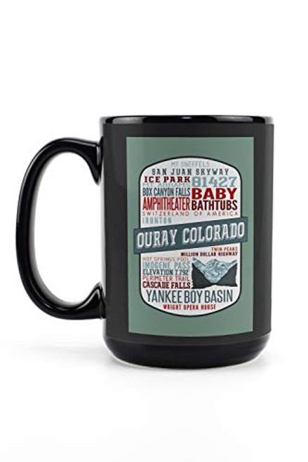 Lantern Press Ouray Colorado Typography Contour 98318 -15oz Black Ceramic Mug Dishwasher and Microwave Safe- Lantern Press Ouray Colorado Typography Contour 98318 -15oz Black Ceramic Mug Dishwasher and Microwave Safe-